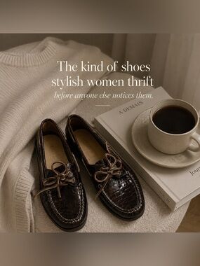 Sperry Dark Brown Croc-Embossed Leather Boat Loafers